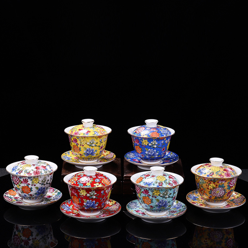 Matcha Bowl Chawan - HMLOVE porcelaine blanche Sancai Gaiwan couleur
