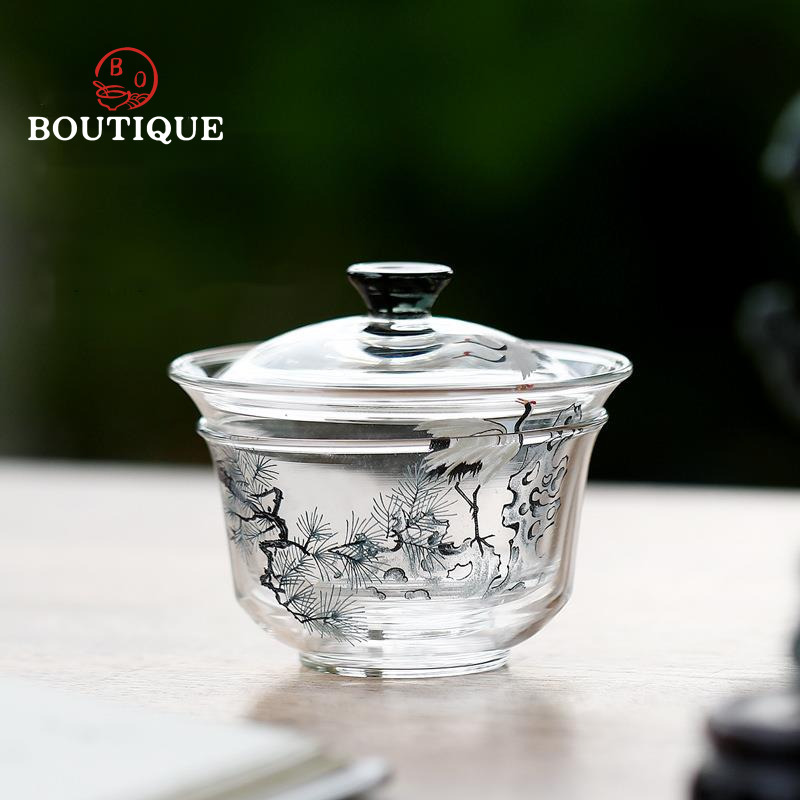 Matcha Bowl Chawan - Pin et grue Gaiwan bol à