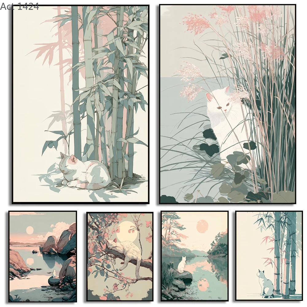 Japanese Zen Lifestyle - Affiche Minimaliste Zen Japandi Chat, Impressions