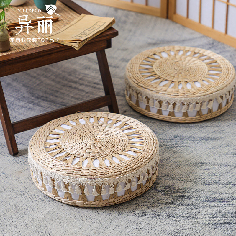 Tatami Mat Rush - Coussin de sol en jonc tressé,