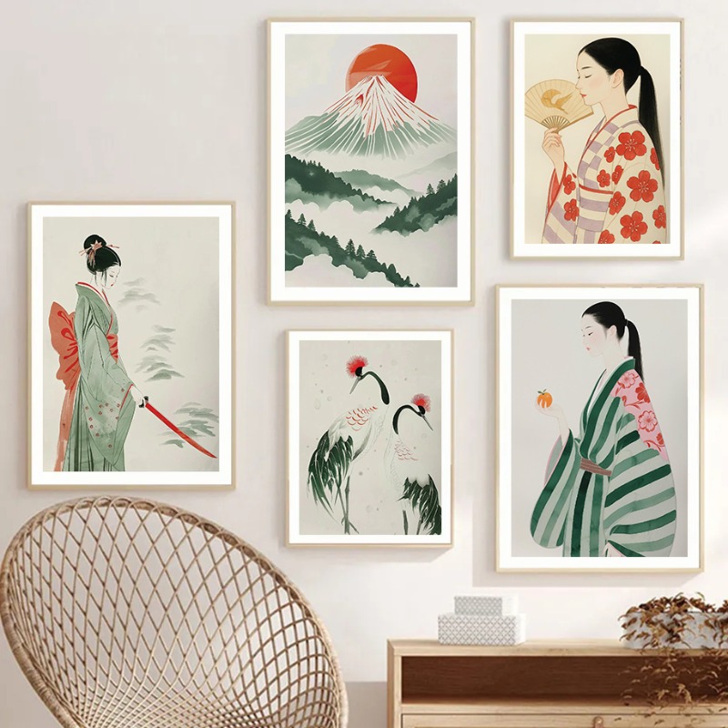 Japanese Zen Lifestyle - Monte Fuji & Crane japonais impression